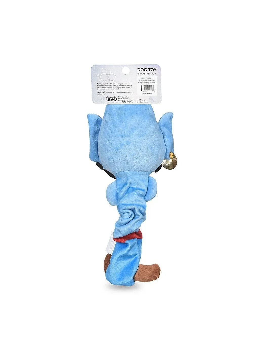 Disney 100 Aladdin Genie Plush Bungee Dog Toy with Squeaker, New Blue Pet Toy